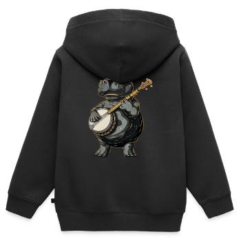 Hippo Hippopotamus Bluegrass Banjo Spieler - Kinder Premium Organic Zip Hoodie - Schwarz - Hinten - AI Model Kid Male (0cm)