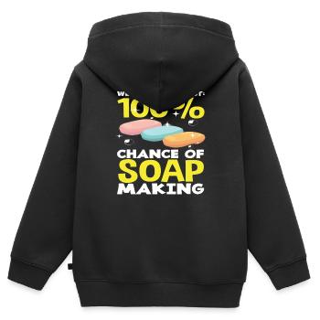 Prédiction du week-end : 100 % de chances de - Sweat Premium à capuche zippé enfant bio - noir - Dos - AI Model Kid Male (0cm)