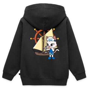 Cat Cats Voilier Navires Volant - Sweat Premium à capuche zippé enfant bio - noir - Dos - AI Model Kid Male (0cm)