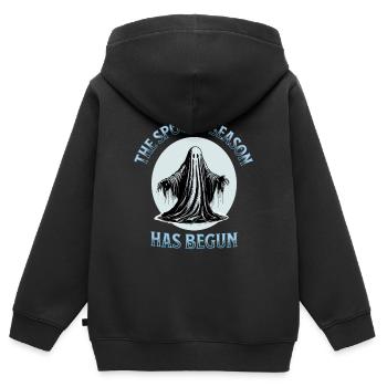 Die gruselige Jahreszeit hat begonnen - Kinder Premium Organic Zip Hoodie - Schwarz - Hinten - AI Model Kid Male (0cm)