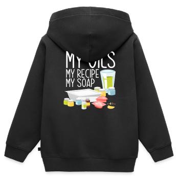 Mes huiles Ma recette Mon savon - Sweat Premium à capuche zippé enfant bio - noir - Dos - AI Model Kid Male (0cm)