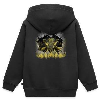 mystisch Wald Hirsche Hirsch Rotwild Natur Rehbock - Kinder Premium Organic Zip Hoodie - Schwarz - Hinten - AI Model Kid Male (0cm)