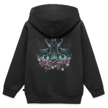 Hirsch Hirsche Wild Blumen Natur Waldtiere Rehbock - Kinder Premium Organic Zip Hoodie - Schwarz - Hinten - AI Model Kid Male (0cm)