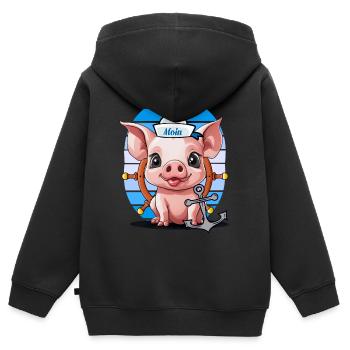 Schwein Matrose Steuermann Anker Maritim - Kinder Premium Organic Zip Hoodie - Schwarz - Hinten - AI Model Kid Male (0cm)
