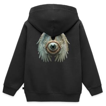 Esthétique étrange Ailes de globe oculaire humain - Sweat Premium à capuche zippé enfant bio - noir - Dos - AI Model Kid Male (0cm)