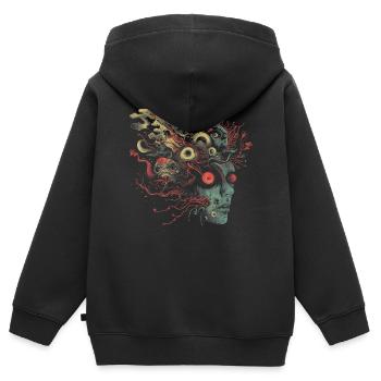 Esthétique Weirdcore Femme Bizarre Visage Dreamcore Au - Sweat Premium à capuche zippé enfant bio - noir - Dos - AI Model Kid Male (0cm)