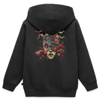 Esthétique Weirdcore Visage Bizarre Globes oculaires Dreamcore - Sweat Premium à capuche zippé enfant bio - noir - Dos - AI Model Kid Male (0cm)