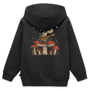 Cottagecore Ästhetische Frosch Spielen Gitarre Pil - Kinder Premium Organic Zip Hoodie - Schwarz - Hinten - AI Model Kid Male (0cm)