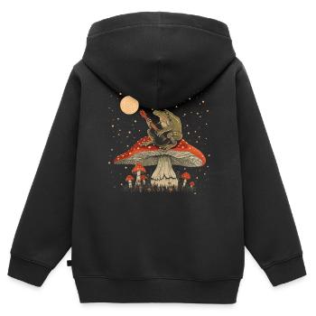 Cottagecore Ästhetische Frosch Spielen Gitarre Pil - Kinder Premium Organic Zip Hoodie - Schwarz - Hinten - AI Model Kid Male (0cm)