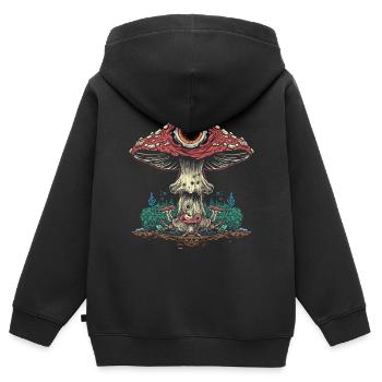 Cottagecore Weirdcore Esthétique Champignon Globe oculaire C - Sweat Premium à capuche zippé enfant bio - noir - Dos - AI Model Kid Male (0cm)