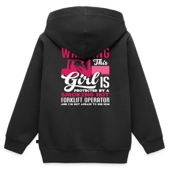 Attention! Protégé par un - Sweat Premium à capuche zippé enfant bio - noir - Dos - AI Model Kid Male (0cm)