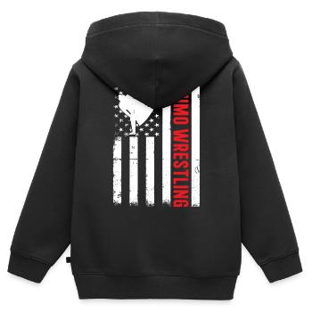 Lutte de sumo Lutteur de sumo - Sweat Premium à capuche zippé enfant bio - noir - Dos - AI Model Kid Male (0cm)