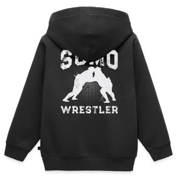 Combattant de sumo Lutteur de sumo Lutte de sumo - Sweat Premium à capuche zippé enfant bio - noir - Dos - AI Model Kid Male (0cm)