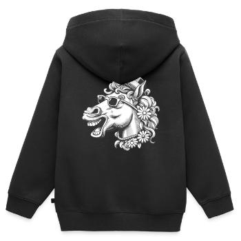 Pferd Pferde lustig witzig spaßig Gaul Reiterin - Kinder Premium Organic Zip Hoodie - Schwarz - Hinten - AI Model Kid Male (0cm)