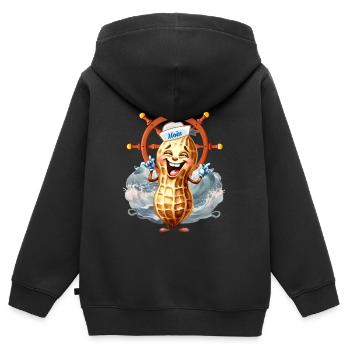 Erdnuss fröhlich Steuermann segeln Seemann Matrose - Kinder Premium Organic Zip Hoodie - Schwarz - Hinten - AI Model Kid Male (0cm)