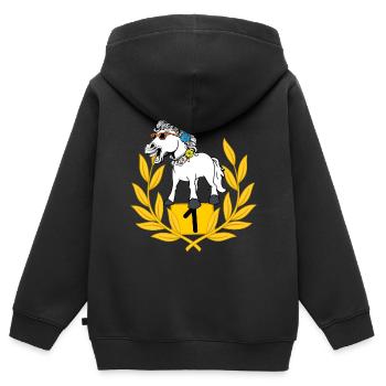 lustig spaßig Siegerehrung Pferd Pferde Reiterin - Kinder Premium Organic Zip Hoodie - Schwarz - Hinten - AI Model Kid Male (0cm)