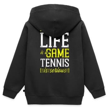 Funny Tennis Player Racket Life Is - Kinder Premium Organic Zip Hoodie - Schwarz - Hinten - AI Model Kid Male (0cm)