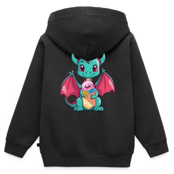 Dino Dragon Dragon Cream Cône Glace Snacking Enfants - Sweat Premium à capuche zippé enfant bio - noir - Dos - AI Model Kid Male (0cm)