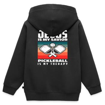 Jesus Ist Mein Erlöser Pickleball Ist Meine - Kinder Premium Organic Zip Hoodie - Schwarz - Hinten - AI Model Kid Male (0cm)