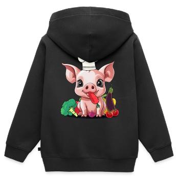 Cochon Légume Cuisinier Cuisinier Cuisinier Porcelet - Sweat Premium à capuche zippé enfant bio - noir - Dos - AI Model Kid Male (0cm)