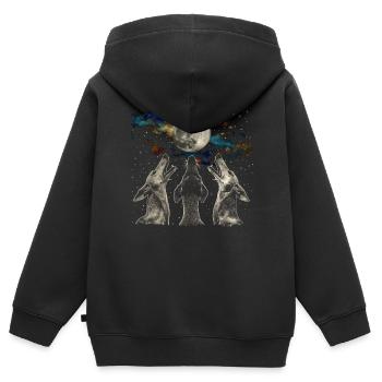 Lévrier Chien Lune Hurlante - Sweat Premium à capuche zippé enfant bio - noir - Dos - AI Model Kid Male (0cm)