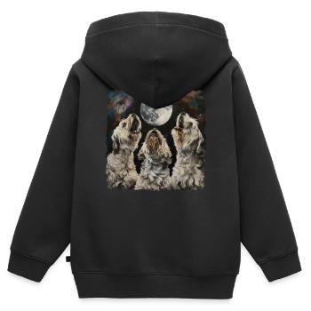 Chien Bichon Havanais Lune Hurlante - Sweat Premium à capuche zippé enfant bio - noir - Dos - AI Model Kid Male (0cm)