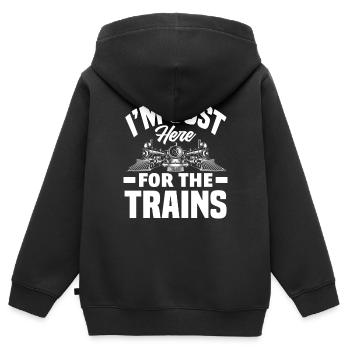 Je ne suis là que pour les trains - Sweat Premium à capuche zippé enfant bio - noir - Dos - AI Model Kid Male (0cm)