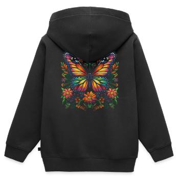 Papillon monarque floral Popart - Sweat Premium à capuche zippé enfant bio - noir - Dos - AI Model Kid Male (0cm)
