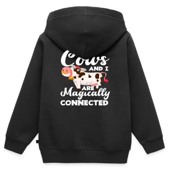 Mes vaches et moi sommes liées comme par magie - Sweat Premium à capuche zippé enfant bio - noir - Dos - AI Model Kid Male (0cm)