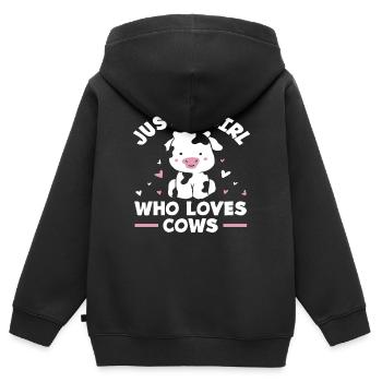 Juste une fille qui aime les vaches - Sweat Premium à capuche zippé enfant bio - noir - Dos - AI Model Kid Male (0cm)