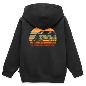 Illustration de vache rétro coucher de soleil - Sweat Premium à capuche zippé enfant bio - noir - Dos - AI Model Kid Male (0cm)