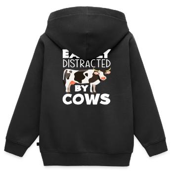 Facilement distrait par les vaches - Sweat Premium à capuche zippé enfant bio - noir - Dos - AI Model Kid Male (0cm)