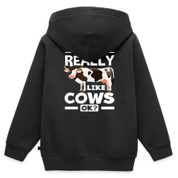 J’aime beaucoup les vaches ok fan de vache - Sweat Premium à capuche zippé enfant bio - noir - Dos - AI Model Kid Male (0cm)