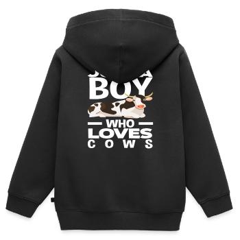 Un garçon qui aime les vaches - Sweat Premium à capuche zippé enfant bio - noir - Dos - AI Model Kid Male (0cm)