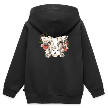 Vache avec couronne florale motif floral - Sweat Premium à capuche zippé enfant bio - noir - Dos - AI Model Kid Male (0cm)