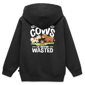 Passer du temps avec les vaches n’est jamais perdu - Sweat Premium à capuche zippé enfant bio - noir - Dos - AI Model Kid Male (0cm)