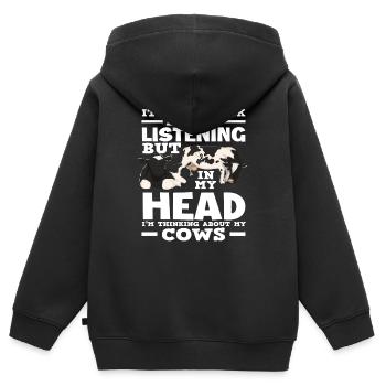 Je pense à ma vache qui écoute - Sweat Premium à capuche zippé enfant bio - noir - Dos - AI Model Kid Male (0cm)