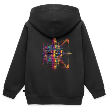 Ölbohrinsel Ölfeld Popart - Kinder Premium Organic Zip Hoodie - Schwarz - Hinten - AI Model Kid Male (0cm)