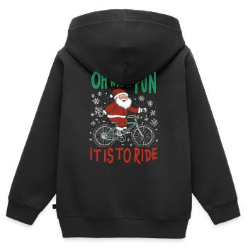 WEIHNACHTSMANN FAHRRAD LUSTIGES WEIHNACHTSGESCHENK - Kinder Premium Organic Zip Hoodie - Schwarz - Hinten - AI Model Kid Male (0cm)