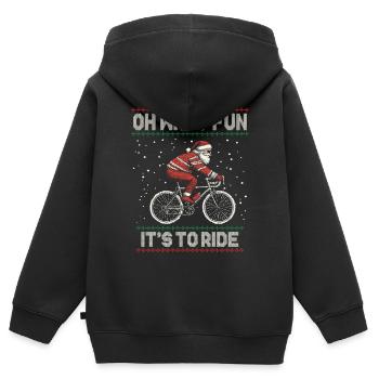 CADEAU DE NOËL DRÔLE DE VÉLO PÈRE NOËL - Sweat Premium à capuche zippé enfant bio - noir - Dos - AI Model Kid Male (0cm)