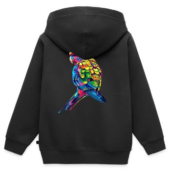 Perruche, Perruche, Perruche, Perroquet, Popart - Sweat Premium à capuche zippé enfant bio - noir - Dos - AI Model Kid Male (0cm)