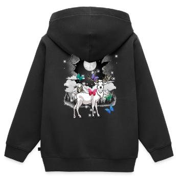 mystisch Hirsch Hirsche Rehbock Vollmond Natur - Kinder Premium Organic Zip Hoodie - Schwarz - Hinten - AI Model Kid Male (0cm)