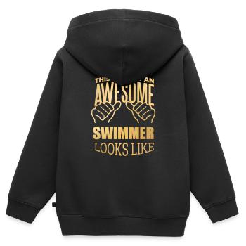 Schwimmen, schwimmen, schwimmen, schwimmen - Kinder Premium Organic Zip Hoodie - Schwarz - Hinten - AI Model Kid Male (0cm)