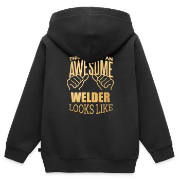 Schweißen Schweißen Schweißen - Kinder Premium Organic Zip Hoodie - Schwarz - Hinten - AI Model Kid Male (0cm)