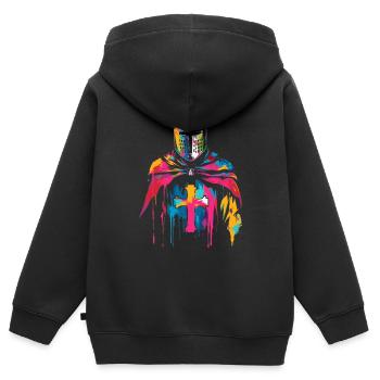 Templer Ritter Kreuz Popart - Kinder Premium Organic Zip Hoodie - Schwarz - Hinten - AI Model Kid Male (0cm)