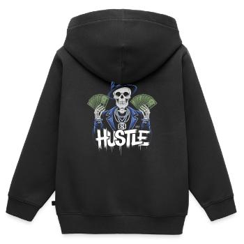 Bousculer dur gagner de l’argent squelette - Sweat Premium à capuche zippé enfant bio - noir - Dos - AI Model Kid Male (0cm)
