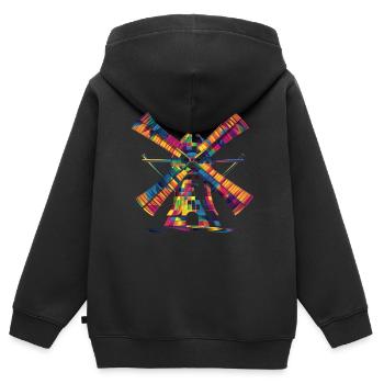 Windmühle Windkraft Windenergie Turbine Popart - Kinder Premium Organic Zip Hoodie - Schwarz - Hinten - AI Model Kid Male (0cm)