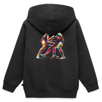 Ringen Ringer Popart - Kinder Premium Organic Zip Hoodie - Schwarz - Hinten - AI Model Kid Male (0cm)