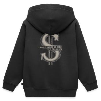 Ich wäre lieber reich als armes Dollarzeichen - Kinder Premium Organic Zip Hoodie - Schwarz - Hinten - AI Model Kid Male (0cm)