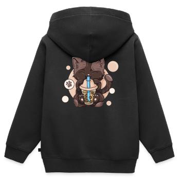 Thé à bulles Boba BubbleTea Kawaii Japan Tea Kpop - Sweat Premium à capuche zippé enfant bio - noir - Dos - AI Model Kid Male (0cm)